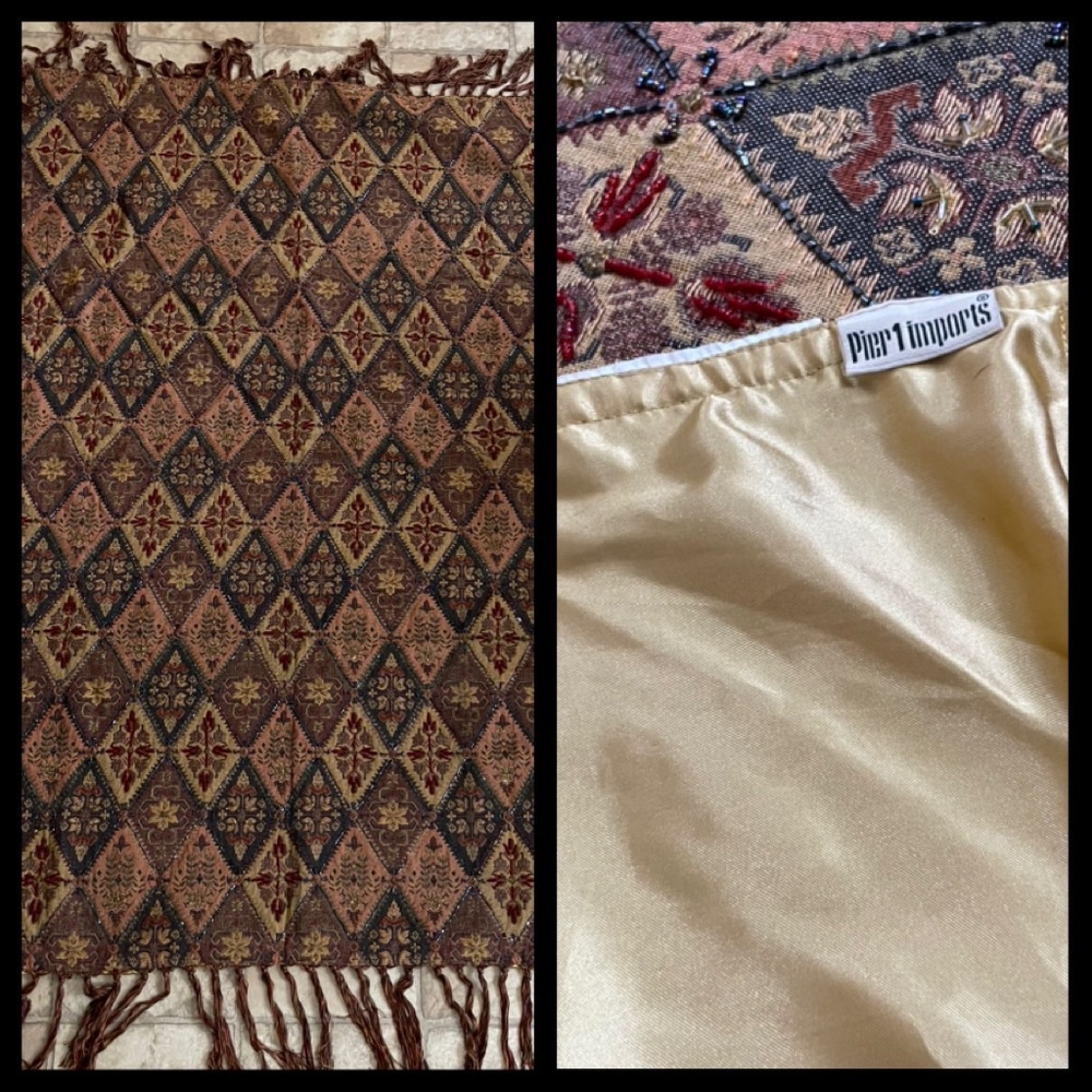Vintage Pier One Beaded Tapestry Throw Diamond pattern 50"X60" Boho